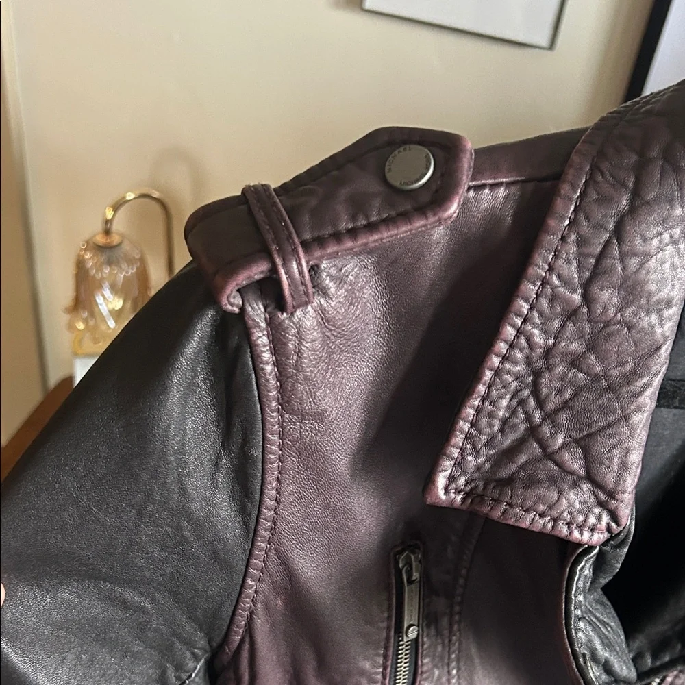 Michael Kors Burgundy and Black Leather Jacket - Picture 8 of 9